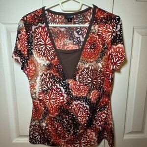 East 5th Y2K Top Medium Orange Floral Babydoll Boho Earthy Grunge Fairy‎